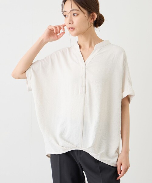 Jayro(ジャイロ)の「ワッシャーヘンリーネックブラウス(シャツ/ブラウス・レディース・ホワイト系その他/ブルー系その他4/ブラック/ホワイト系その他5/ブルー系その他2/サックスブルー・M)」の3枚目の写真
