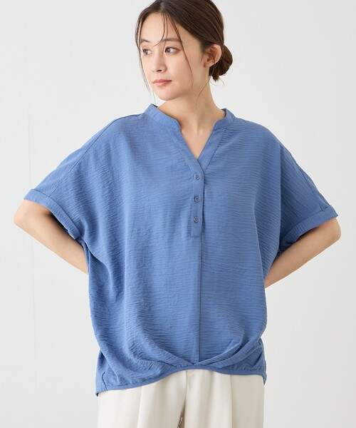 Jayro(ジャイロ)の「ワッシャーヘンリーネックブラウス(シャツ/ブラウス・レディース・ホワイト系その他/ブルー系その他4/ブラック/ホワイト系その他5/ブルー系その他2/サックスブルー・M)」の6枚目の写真