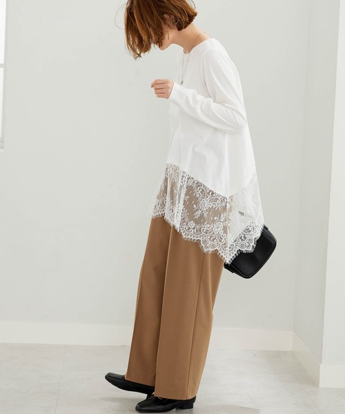 BELLUNA PLUS(ベルーナ)の「プラスワンで着映える!裾レースプルオーバー(Tシャツ/カットソー・レディース・オフホワイト/ブラック・X-LARGE/LARGE/MEDIUM)」の8枚目の写真