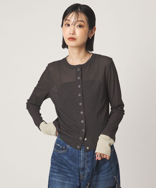 green label relaxing(グリーンレーベルリラクシング)の「シアー メランジ カーディガン(カーディガン/ボレロ・レディース・ブラック/グレー/モカ・FREE)」の2枚目の写真