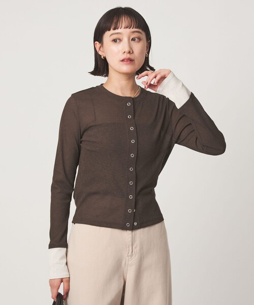 green label relaxing(グリーンレーベルリラクシング)の「シアー メランジ カーディガン(カーディガン/ボレロ・レディース・ブラック/グレー/モカ・FREE)」の3枚目の写真
