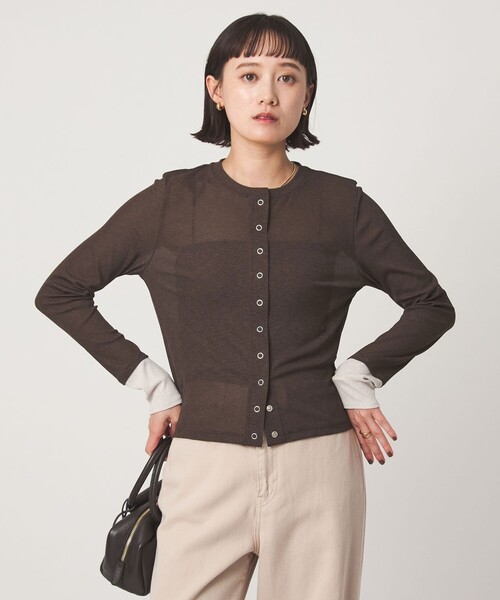 green label relaxing(グリーンレーベルリラクシング)の「シアー メランジ カーディガン(カーディガン/ボレロ・レディース・ブラック/グレー/モカ・FREE)」の4枚目の写真