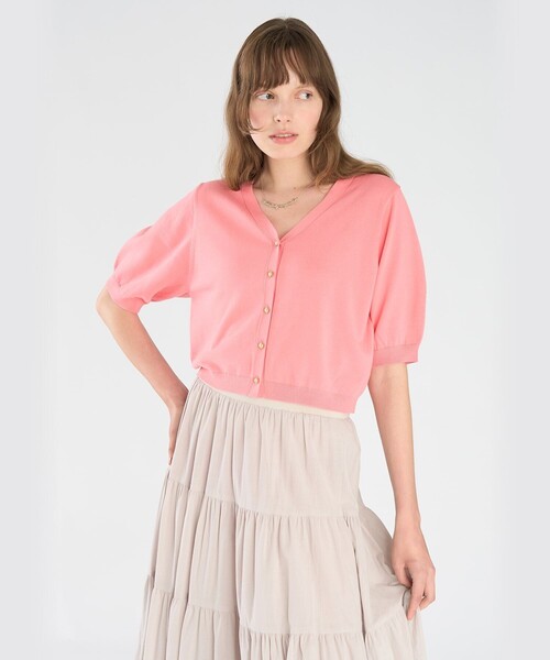 To b. by agnes b.（トゥービーバイアニエスベー）の「コットン ブイネック ハーフスリーブ カーディガン（カーディガン/ボレロ・レディース・ピンク・FREE）」の8枚目の写真