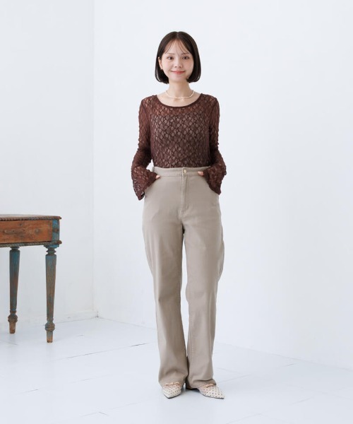 flower(フラワー)の「シアーフラワートップ2(Tシャツ/カットソー・レディース・アイボリー/ブラウン・FREE)」の3枚目の写真