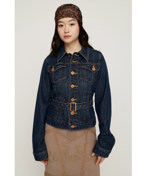 SLY(スライ)の「BELTED COMPACT DENIM JK ベルテッドコンパクトデニムジャケット 秋服 冬服(デニムジャケット・レディース・ブルー/ダークブルー・FREE)」の2枚目の写真