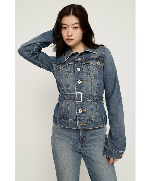 SLY(スライ)の「BELTED COMPACT DENIM JK ベルテッドコンパクトデニムジャケット 秋服 冬服(デニムジャケット・レディース・ブルー/ダークブルー・FREE)」の1枚目の写真