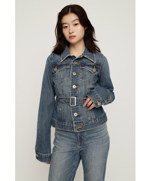 SLY(スライ)の「BELTED COMPACT DENIM JK ベルテッドコンパクトデニムジャケット 秋服 冬服(デニムジャケット・レディース・ブルー/ダークブルー・FREE)」の5枚目の写真