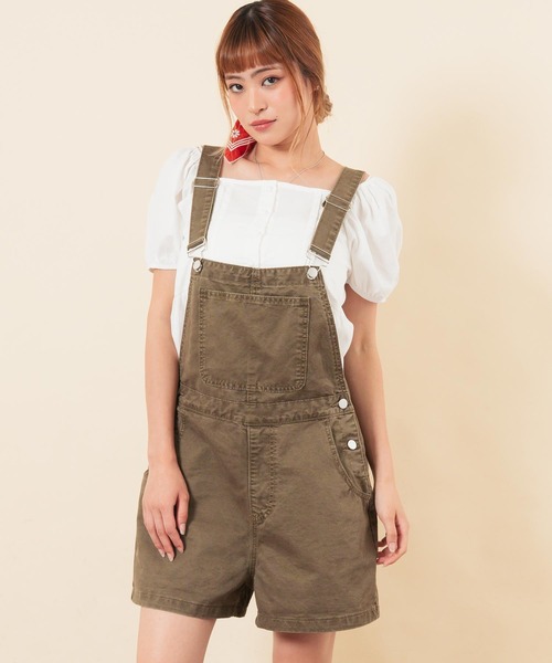 anap mimpi(アナップミンピ)の「ショート丈オーバーオール(つなぎ/オールインワン・レディース・ブラウン/インディゴブルー・F)」の4枚目の写真