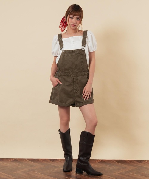 anap mimpi(アナップミンピ)の「ショート丈オーバーオール(つなぎ/オールインワン・レディース・ブラウン/インディゴブルー・F)」の7枚目の写真