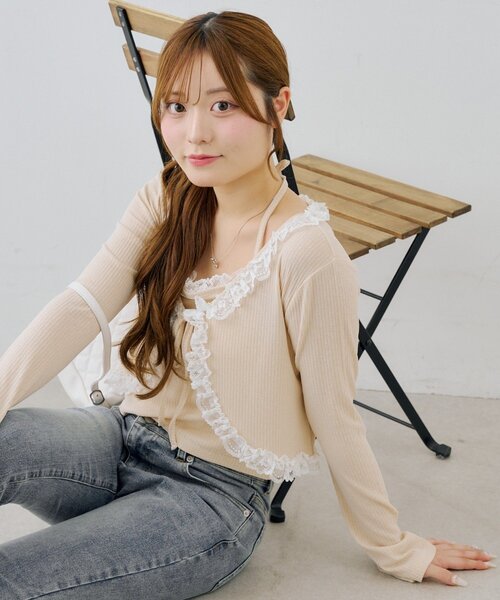 Another Branch olive des olive(アナザーブランチオリーブデオリーブ)の「レース付きキャミソールボレロset(Tシャツ/カットソー・レディース・ブラック/ブラウン/アイボリー・FREE)」の2枚目の写真