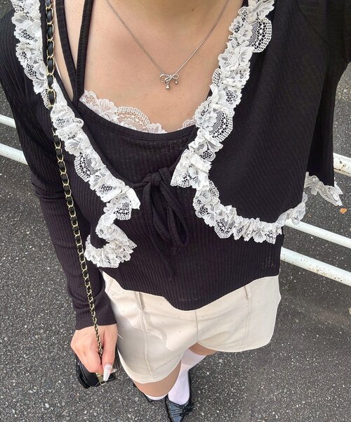 Another Branch olive des olive(アナザーブランチオリーブデオリーブ)の「レース付きキャミソールボレロset(Tシャツ/カットソー・レディース・ブラック/ブラウン/アイボリー・FREE)」の1枚目の写真
