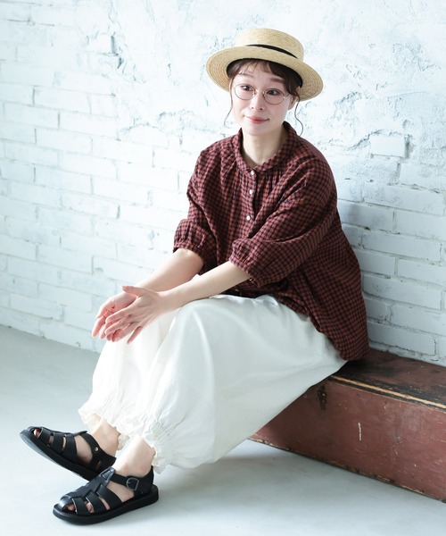soulberry(ソウルベリー)の「あんずなチェックのブラウス(シャツ/ブラウス・レディース・オレンジ系・5L/4L/3L/LL/L/M)」の3枚目の写真