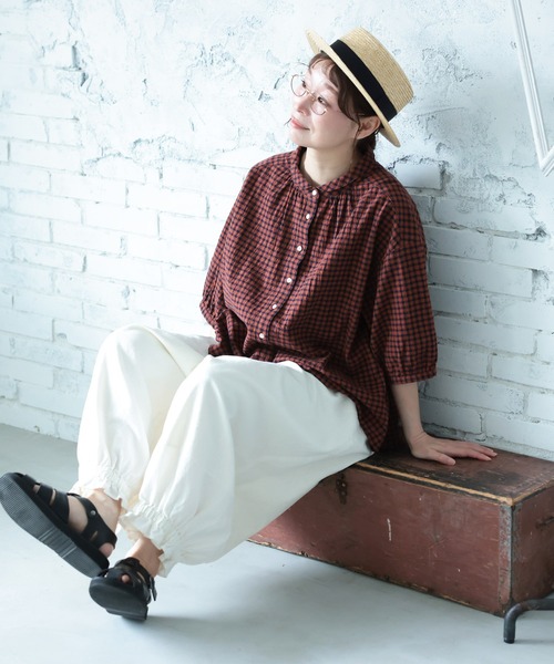 soulberry(ソウルベリー)の「あんずなチェックのブラウス(シャツ/ブラウス・レディース・オレンジ系・5L/4L/3L/LL/L/M)」の10枚目の写真