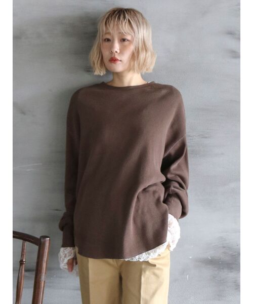 Ungrid(アングリッド)の「ルーズシルエットワッフルロングスリーブTee(Tシャツ/カットソー・レディース・ライトグレー/チャコールグレー/ブラウン/レッド・FREE)」の3枚目の写真