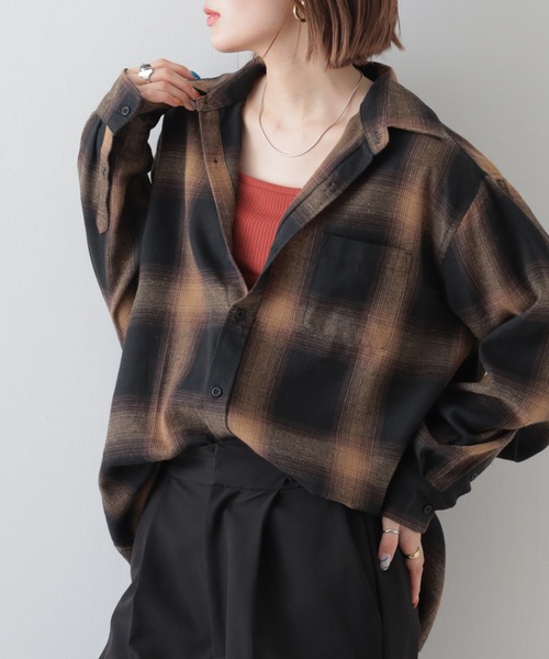 FUNALIVE(ファンアライブ)の「GLOVEHOUSE TC オンブレネルチェック クロップドシャツ 長袖(シャツ/ブラウス・メンズ・ブラック系2/ホワイト/ダークグリーン/ブラック系1/グリーン/サックスブルー/ベージュ系2/ベージュ系1/ブラウン系2/ブラウン系1・M/LL/L)」の1枚目の写真