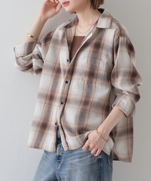 FUNALIVE(ファンアライブ)の「GLOVEHOUSE TC オンブレネルチェック クロップドシャツ 長袖(シャツ/ブラウス・メンズ・ブラック系2/ホワイト/ダークグリーン/ブラック系1/グリーン/サックスブルー/ベージュ系2/ベージュ系1/ブラウン系2/ブラウン系1・M/LL/L)」の19枚目の写真