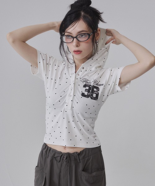 ENVYM(アンビー)の「レースナンバリング フーディー Tシャツ 【ドット】(Tシャツ/カットソー・レディース・ブラック/ホワイト/ブルー・FREE)」の2枚目の写真