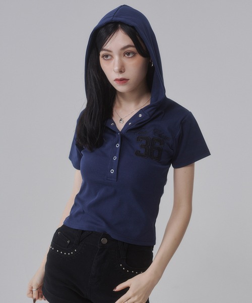 ENVYM(アンビー)の「レースナンバリング フーディー Tシャツ 【ドット】(Tシャツ/カットソー・レディース・ブラック/ホワイト/ブルー・FREE)」の4枚目の写真