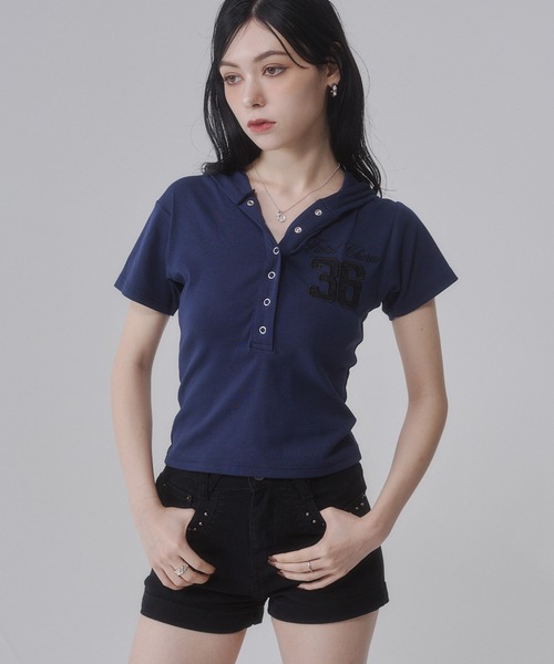 ENVYM(アンビー)の「レースナンバリング フーディー Tシャツ 【ドット】(Tシャツ/カットソー・レディース・ブラック/ホワイト/ブルー・FREE)」の7枚目の写真