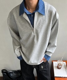フェイクレイヤードハーフジップスウェット