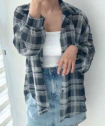 オーバーサイズチェック柄シアー長袖シャツ