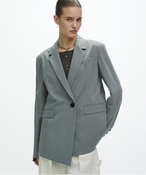 CITY TOKYO（シティトウキョウ）の「【CITY TOKYO/シティートウキョウ】Hem Tailored Jacket/ヘムテーラードウールジャケット（テーラードジャケット・レディース・ライトグレー/ベージュ/ダークグレー・1/2）」の2枚目の写真