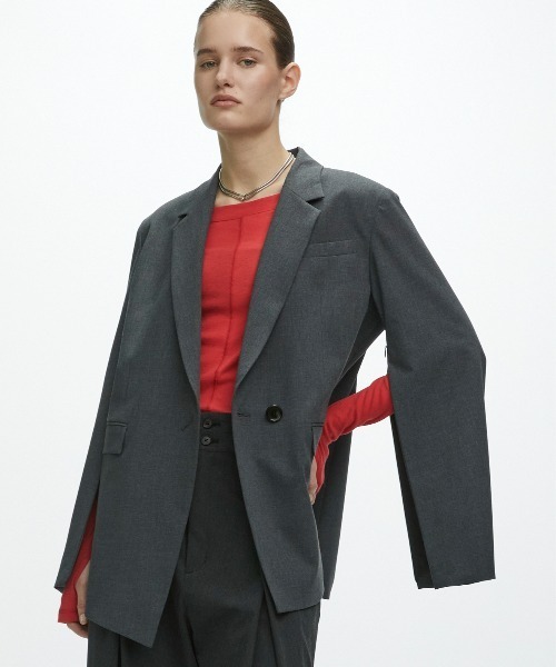 CITY TOKYO（シティトウキョウ）の「【CITY TOKYO/シティートウキョウ】Hem Tailored Jacket/ヘムテーラードウールジャケット（テーラードジャケット・レディース・ライトグレー/ベージュ/ダークグレー・1/2）」の3枚目の写真
