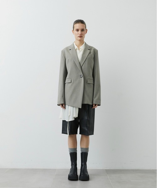 CITY TOKYO（シティトウキョウ）の「【CITY TOKYO/シティートウキョウ】Hem Tailored Jacket/ヘムテーラードウールジャケット（テーラードジャケット・レディース・ライトグレー/ベージュ/ダークグレー・1/2）」の5枚目の写真