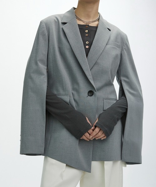 CITY TOKYO（シティトウキョウ）の「【CITY TOKYO/シティートウキョウ】Hem Tailored Jacket/ヘムテーラードウールジャケット（テーラードジャケット・レディース・ライトグレー/ベージュ/ダークグレー・1/2）」の14枚目の写真