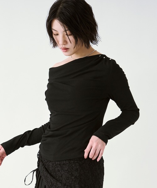 Ezick(エジック)の「Metal pins ドレープカットプルオーバー(Tシャツ/カットソー・レディース・ボルドー/ブラック・FREE)」の11枚目の写真