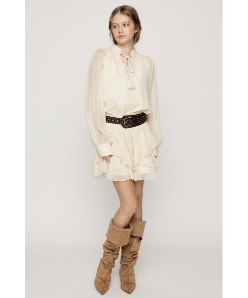 SLY(スライ)の「STAND TASSEL FRILL S/OP スタンドタッセルフリルショートワンピース 秋服 冬服(ワンピース・レディース・ブラック/アイボリー・1/2)」の7枚目の写真