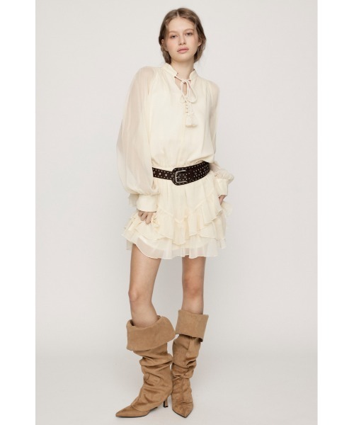 SLY(スライ)の「STAND TASSEL FRILL S/OP スタンドタッセルフリルショートワンピース 秋服 冬服(ワンピース・レディース・ブラック/アイボリー・1/2)」の8枚目の写真