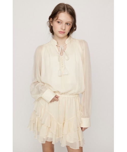 SLY(スライ)の「STAND TASSEL FRILL S/OP スタンドタッセルフリルショートワンピース 秋服 冬服(ワンピース・レディース・ブラック/アイボリー・1/2)」の10枚目の写真