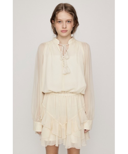 SLY(スライ)の「STAND TASSEL FRILL S/OP スタンドタッセルフリルショートワンピース 秋服 冬服(ワンピース・レディース・ブラック/アイボリー・1/2)」の11枚目の写真