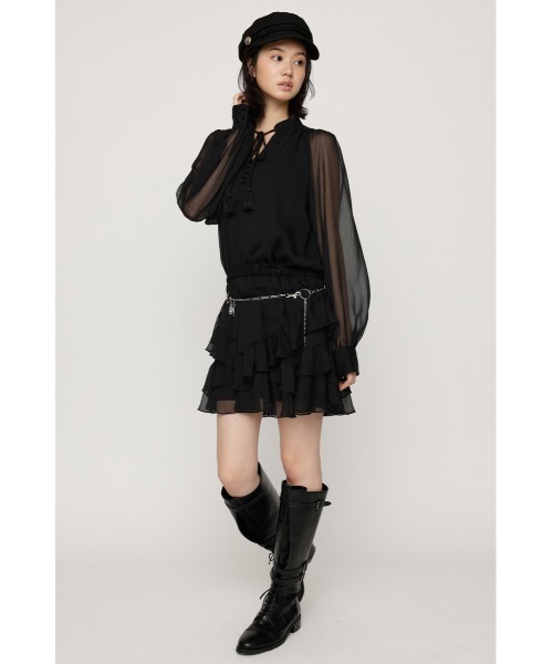 SLY(スライ)の「STAND TASSEL FRILL S/OP スタンドタッセルフリルショートワンピース 秋服 冬服(ワンピース・レディース・ブラック/アイボリー・1/2)」の4枚目の写真