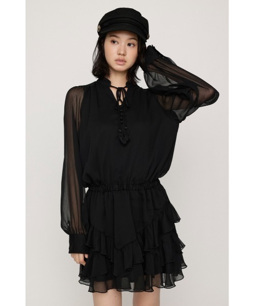 SLY(スライ)の「STAND TASSEL FRILL S/OP スタンドタッセルフリルショートワンピース 秋服 冬服(ワンピース・レディース・ブラック/アイボリー・1/2)」の6枚目の写真