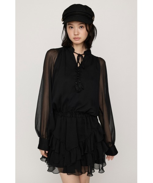 SLY(スライ)の「STAND TASSEL FRILL S/OP スタンドタッセルフリルショートワンピース 秋服 冬服(ワンピース・レディース・ブラック/アイボリー・1/2)」の19枚目の写真