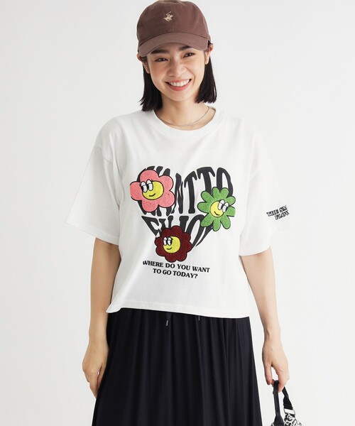 HONEYSUCKLE ROSE(ハニーサックルローズ)の「フラワー刺繍Tシャツ(Tシャツ/カットソー・レディース・ライトグレー/ダークグレー/オフホワイト・04/05)」の4枚目の写真
