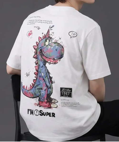 revertical(リバーティカル)の「ダイナソー キャラクター アートグラフィック バックプリント 半袖Tシャツ(Tシャツ/カットソー・メンズ・ホワイト/ブラック・LARGE/MEDIUM)」の1枚目の写真