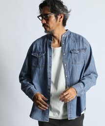The DUFFER of ST.GEORGE（ザダファーオブセントジョージ）の「[INDIGO LABEL] 7.25oz DENIM BAND COLLAR WESTERN SHIRT：バンドカラー ウエスタンデニムシャツ / 7.25オンス / ビンテージ加工（シャツ/ブラウス）」