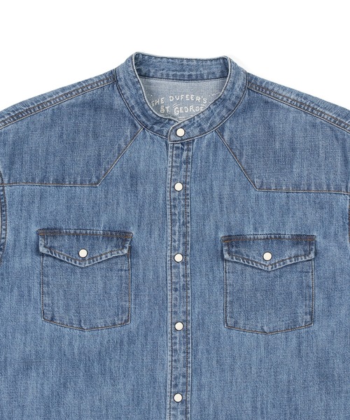 The DUFFER of ST.GEORGE（ザダファーオブセントジョージ）の「[INDIGO LABEL] 7.25oz DENIM BAND COLLAR WESTERN SHIRT：バンドカラー ウエスタンデニムシャツ / 7.25オンス / ビンテージ加工（シャツ/ブラウス・メンズ・インディゴブルー・SMALL/X-LARGE/LARGE/MEDIUM）」の7枚目の写真