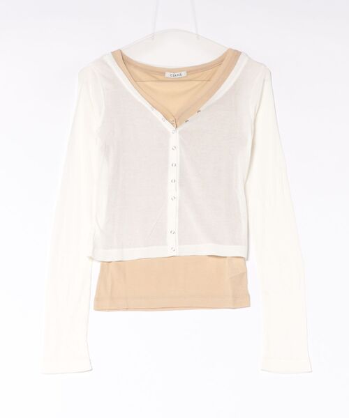 CLANE(クラネ)の「CLANE/クラネ/CURVED NECK LAYERED SET(Tシャツ/カットソー・レディース・ピンク/ホワイト/ブラック・1)」の2枚目の写真