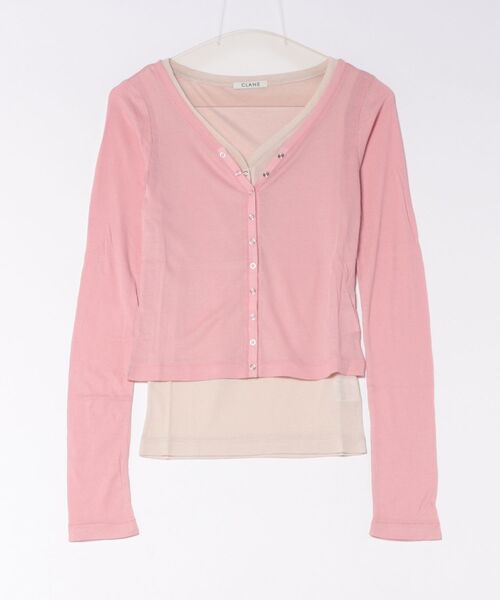 CLANE(クラネ)の「CLANE/クラネ/CURVED NECK LAYERED SET(Tシャツ/カットソー・レディース・ピンク/ホワイト/ブラック・1)」の3枚目の写真