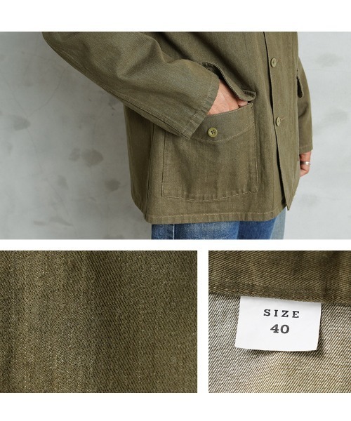 WAIPER.inc(ワイパーインク)の「WAIPER.inc 米軍 ヴィンテージ グリーンデニム M-41 カバーオールジャケット バイオウォッシュ MADE OF “KAIHARA DENIM”【WP1158】(カバーオール・メンズ・グリーン・S/XXL/XL/L/M)」の8枚目の写真