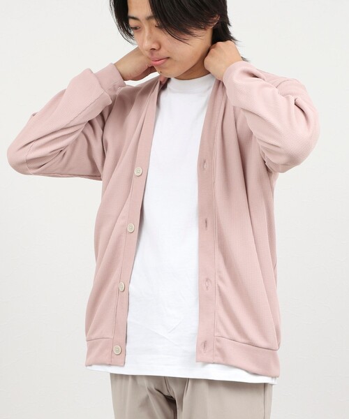 NOLLEY’S(ノーリーズ)の「ワッフルカーディガン ウォッシャブル 26AW(カーディガン/ボレロ・メンズ・ネイビー/ベビーピンク・M/L/XL)」の2枚目の写真