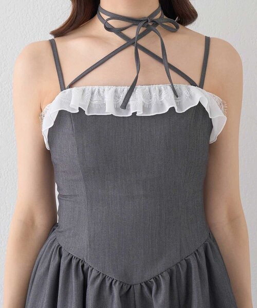 Belle Charme（ベルシャルム）の「【Belle Charme】Lace Frill Cami Onepiece（ワンピース・レディース・ベージュ/グレー/ブラック・FREE）」の4枚目の写真