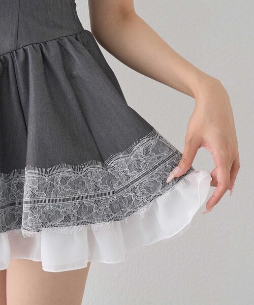 Belle Charme（ベルシャルム）の「【Belle Charme】Lace Frill Cami Onepiece（ワンピース・レディース・ベージュ/グレー/ブラック・FREE）」の5枚目の写真