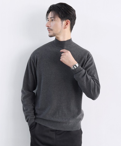 SPU（スプ）の「カシミヤ混ハイゲージモックネックニット（ニット/セーター・メンズ・ネイビー/ブラック/チャコール/オフホワイト・XL/L/M/S）」の3枚目の写真