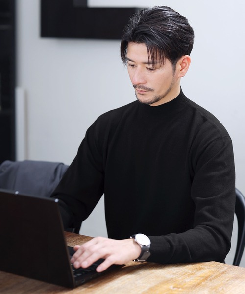 SPU（スプ）の「カシミヤ混ハイゲージモックネックニット（ニット/セーター・メンズ・ネイビー/ブラック/チャコール/オフホワイト・XL/L/M/S）」の15枚目の写真
