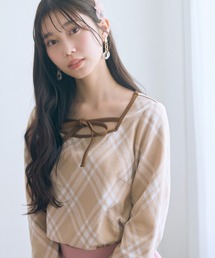 <大きいサイズ>チェックジャガードカットソートップス marun